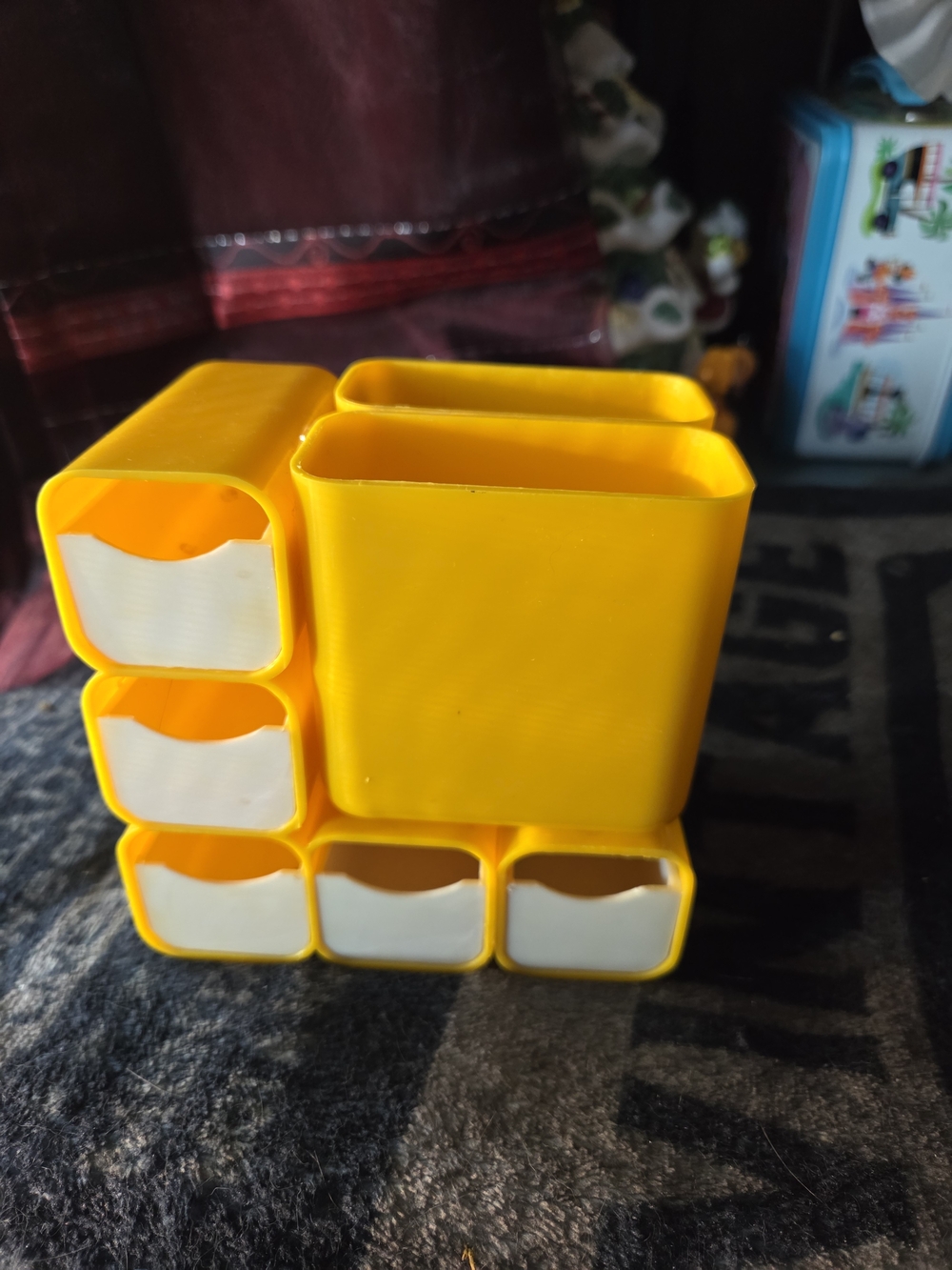 Vtg HOF Plastic Desk Caddy Yellow And White 70s/80s